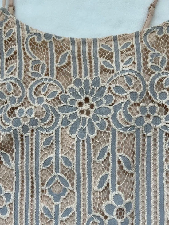 Anthropologie Beige Dress with White Lace Overlay - Picture 5 of 7